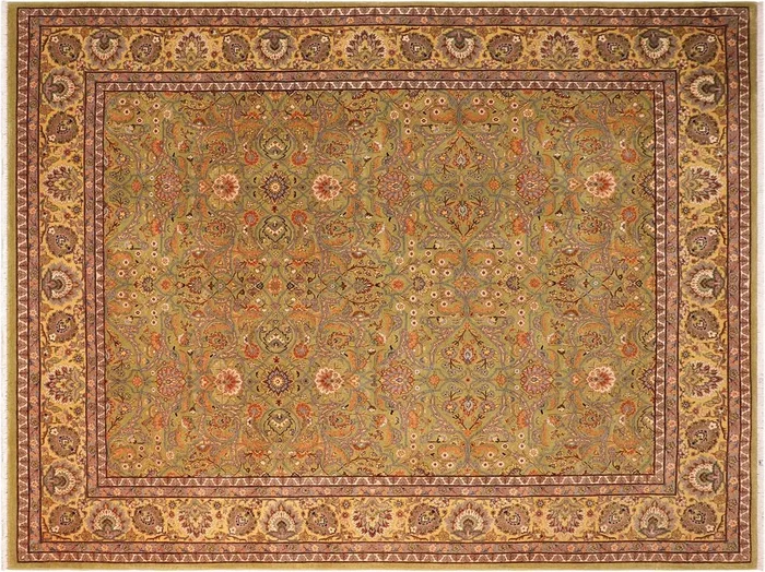 Turkish Knotted Istanbul Sari Green/Gold Wool Rug – 8’3” x 10’4”