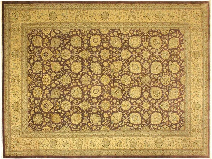 Turkish Knotted Istanbul Somer Aubergine/ Tan Wool Rug – 9’11” x 13’8”
