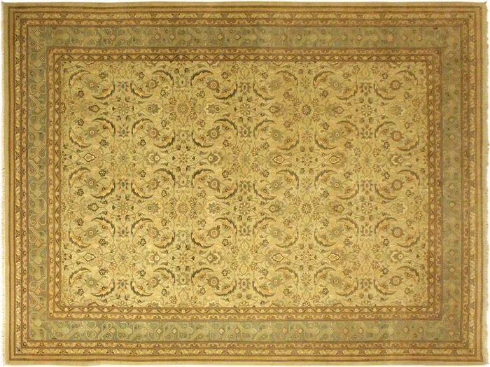 Turkish Knotted Istanbul Sparkle Tan/ Green Wool Rug – 10’1” x 13’10”