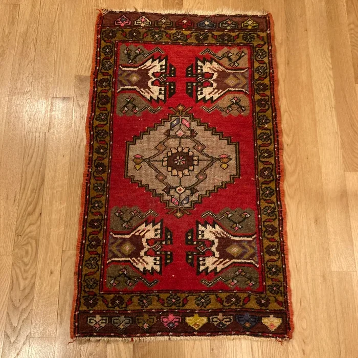 Turkish Rug, 1′ 8 x 2′ 11 Red