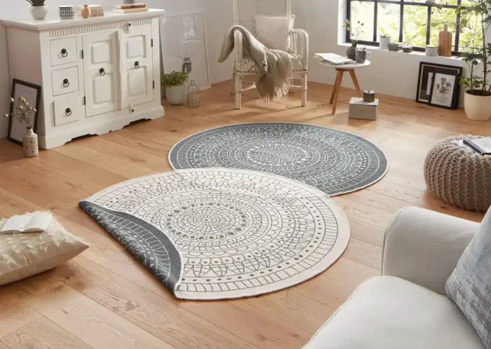 Twin Reversible Circles Indoor Outdoor 103143 Grey Cream Rug