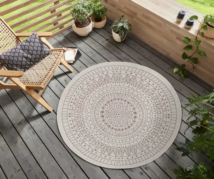 Twin Reversible Circles Indoor Outdoor 105475 Linen Rug