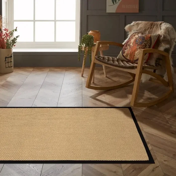 Urmston Sisal Jute Tiger Eye Black Border Rug