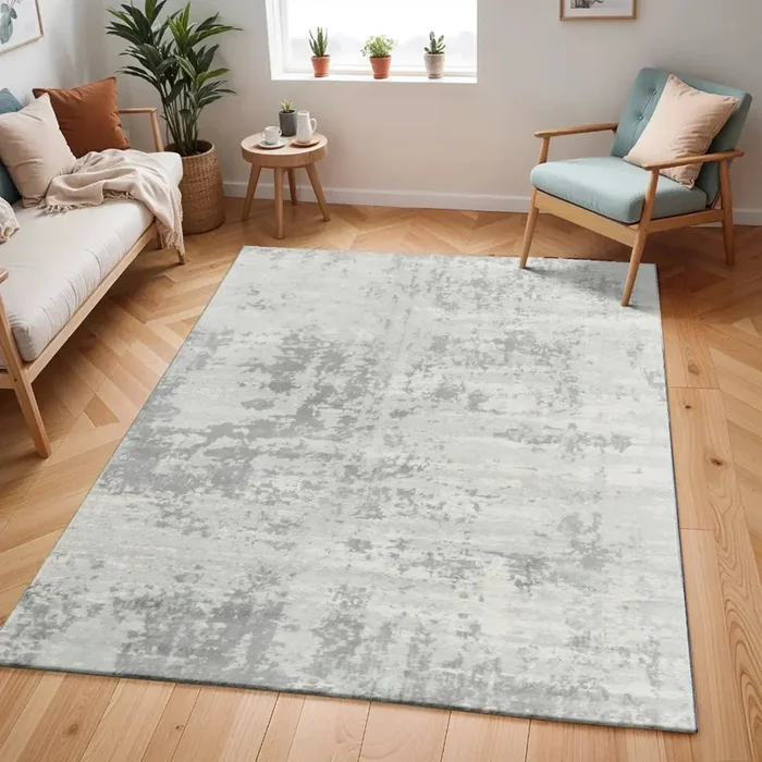 VICTOIRE Abstract Modern Marble Grey/Ivory Rug