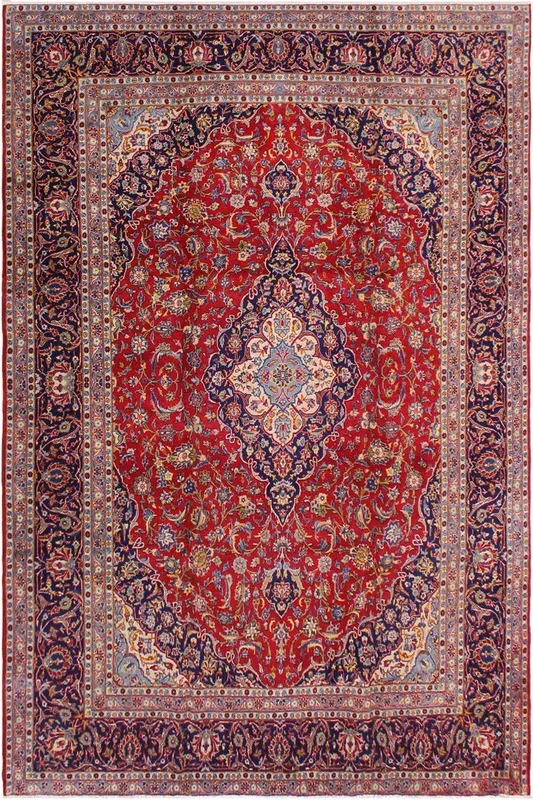 Vintage Antique Corley Red Blue Hand Knotted Wool Rug- 9’8” x 12’11”