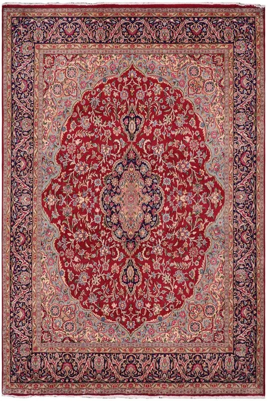 Vintage Antique Kashan Helena Pink Blue Hand Knotted Wool Rug- 10’2” x 12’9”