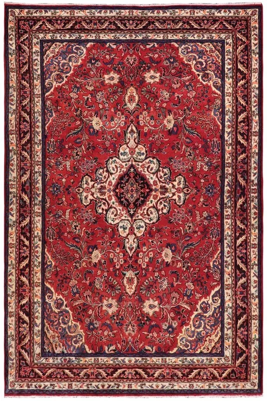Vintage Antique Kashan Walsh Red Blue Hand Knotted Wool Rug- 6’7” x 9’10”