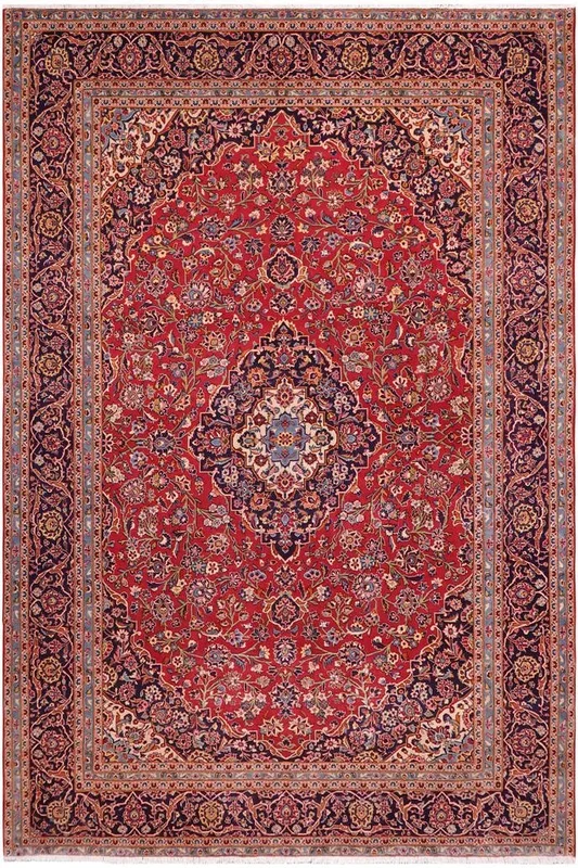 Vintage Antique Kashan Wong Red Purple Hand Knotted Wool Rug- 9’11” x 13’0”