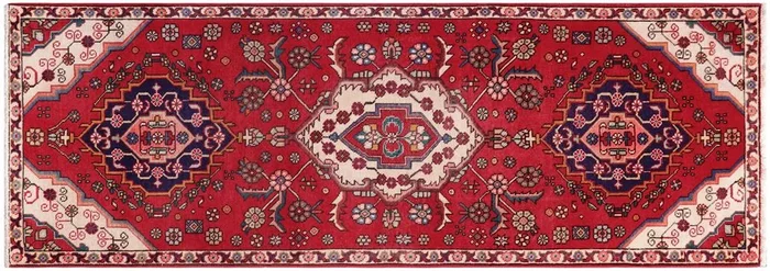 Vintage Antique Tabriz Caroline Red Beige Hand Knotted Wool Runner- 3’0” x 8’2”