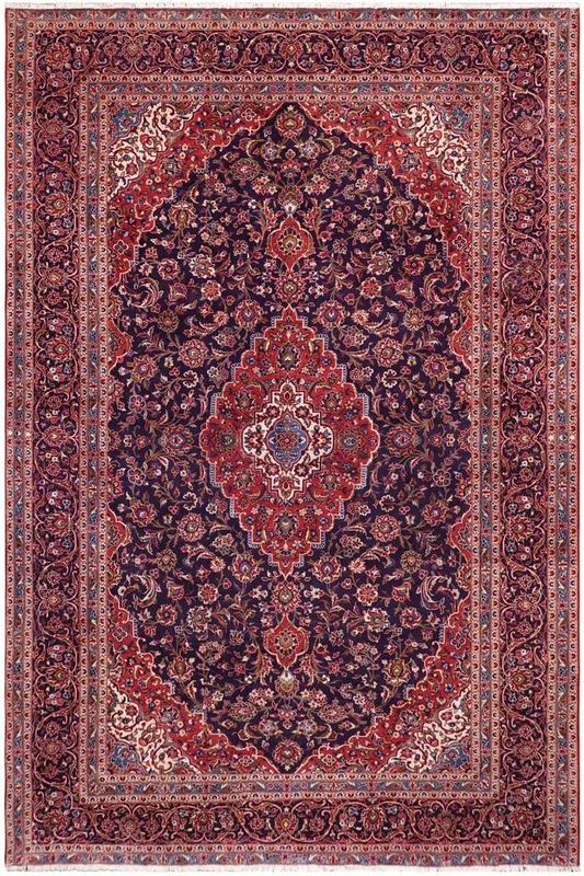 Vintage Antique Tabriz Ford Blue Red Hand Knotted Wool Rug- 9’6” x 13’7”