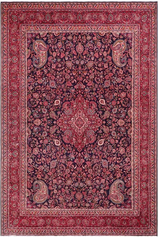 Vintage Antique Tabriz Foster Blue Red Hand Knotted Wool Rug- 9’10” x 13’4”