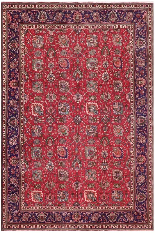 Vintage Antique Tabriz Knight Red/Blue Wool Rug – 9’8” x 15’0”