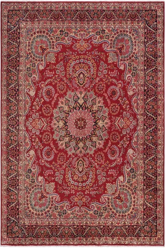 Vintage Antique Tabriz Mason Red Blue Hand Knotted Wool Rug- 9’10” x 12’6”