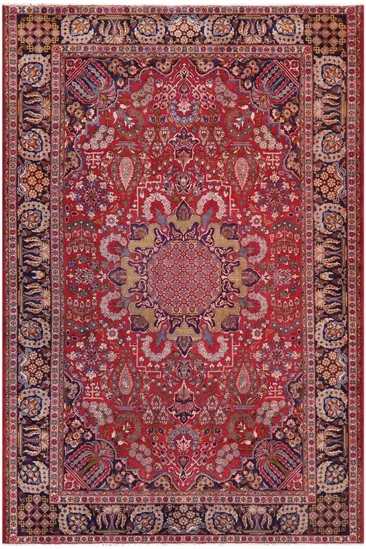 Vintage Antique Tabriz Pierre Red/Blue Wool Rug – 9’1” x 12’4”
