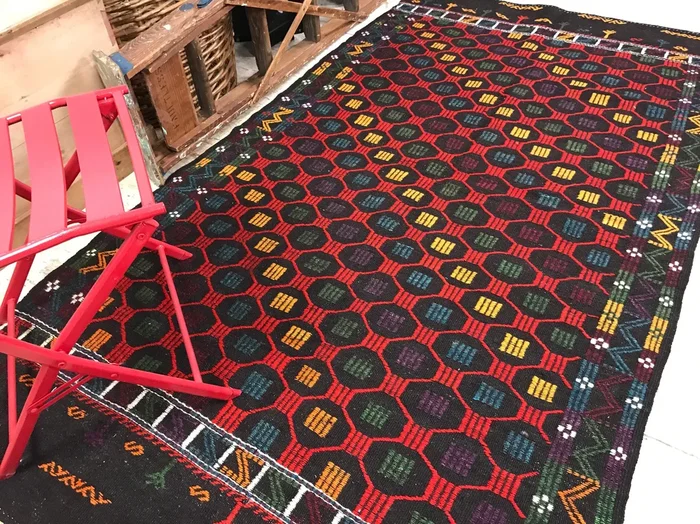 Vintage Bohemian Embroidered Turkish Kilim 4×8 Bright Colorful Cicim Rug ‘142