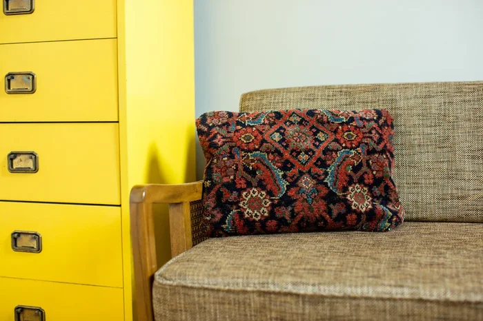 Vintage Dark Blue Mahal Fragment Pillow