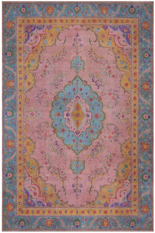 Vintage Distressed Bradley Pink/Blue Wool Rug – 9’0” x 11’11”