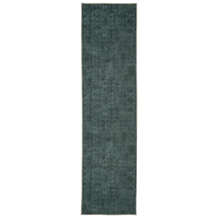Vintage Distressed Green Washable Runner Rug – Cleo