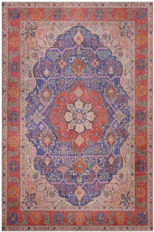 Vintage Distressed Lawson Blue/Red Wool Rug – 9’5” x 12’8”
