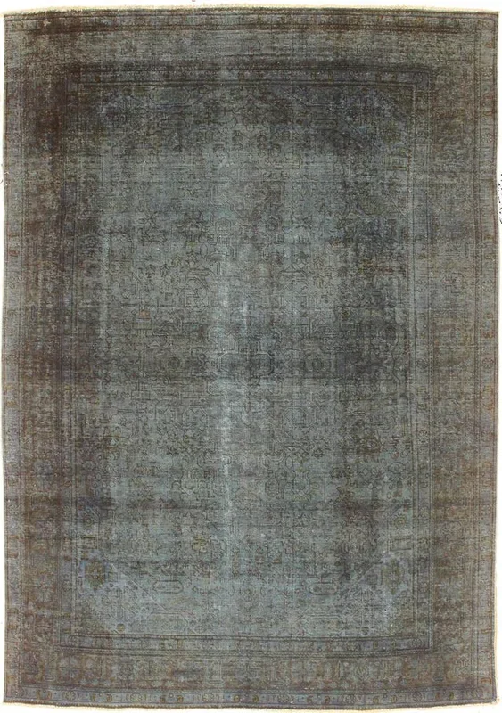 Vintage Distressed Persian Dorian Blue/Brown Wool Rug – 7’10” x 11’1”