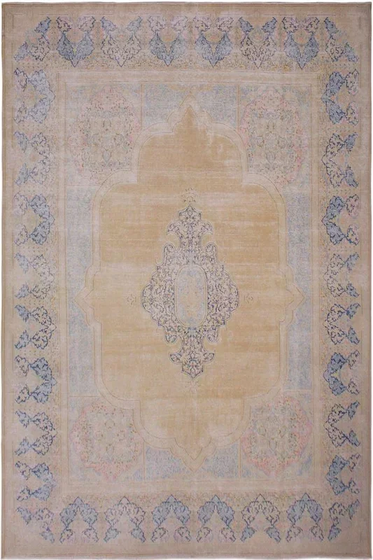 Vintage Distressed Persian Stull Brown/Blue Wool Rug – 9’8” x 12’11”