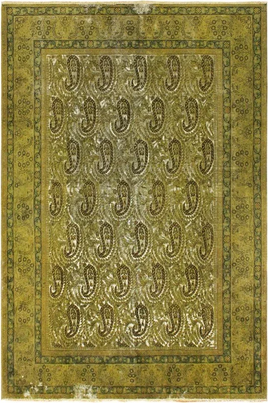 Vintage Distressed Persian Yelena Green/Brown Wool Rug – 7’8” x 9’9”