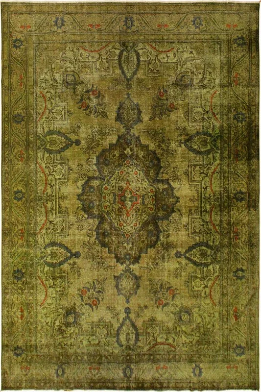 Vintage Distressed Persian Zetta Green/Gray Wool Rug – 9’8” x 12’7”