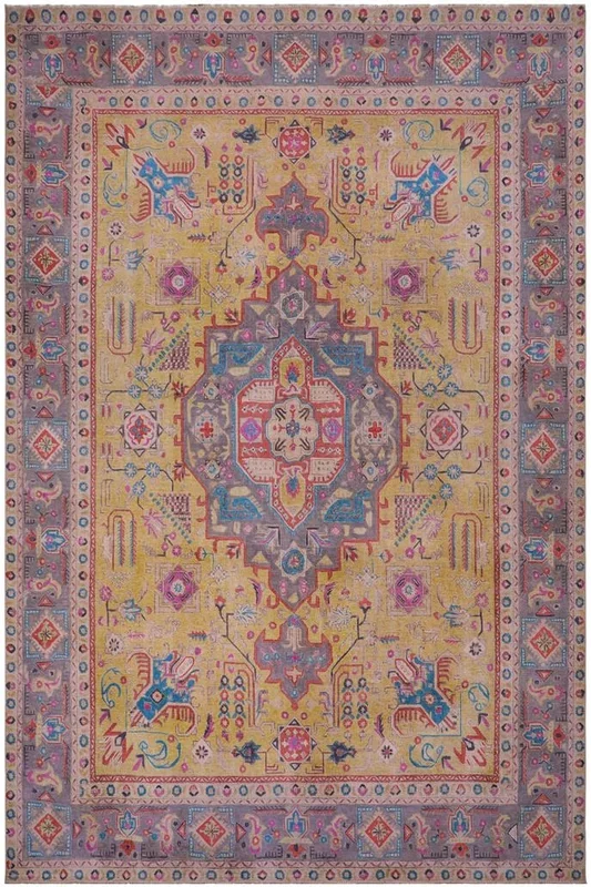Vintage Distressed Waters Yellow/Gray Wool Rug – 8’6” x 12’5”