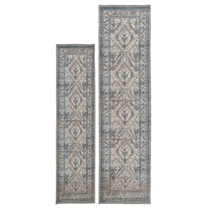 Vintage Greige Teal Washable Runner – Saxe