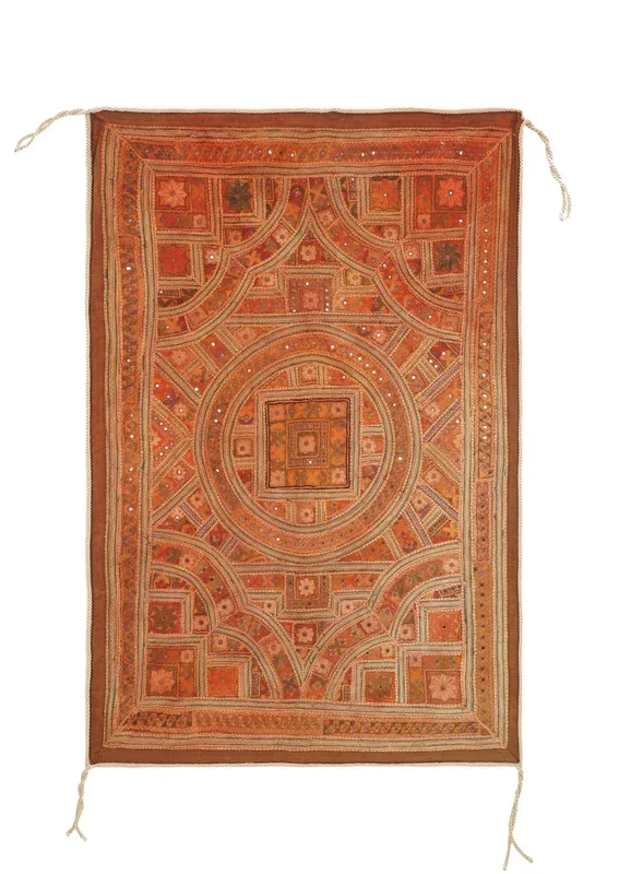 Vintage Indian Mirror embroidery textile 5’1″ x 3’4″