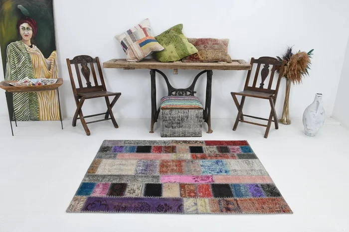 Vintage Patchwork Rug 3’11” x 5’1″ ft