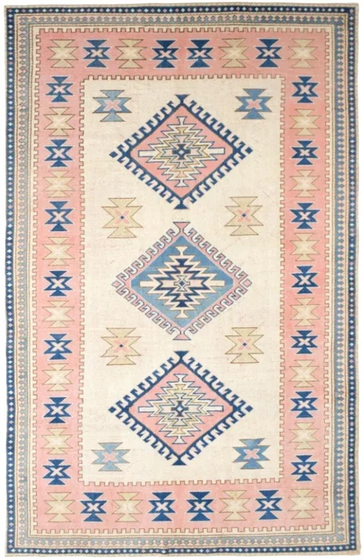 Vintage Premium Semi-Antique Rug, Peach Navy, 6’8″ x 10’11” ft