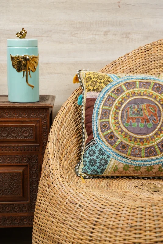 Vintage Rajasthani embroidery cushion cover 17″ x 17″