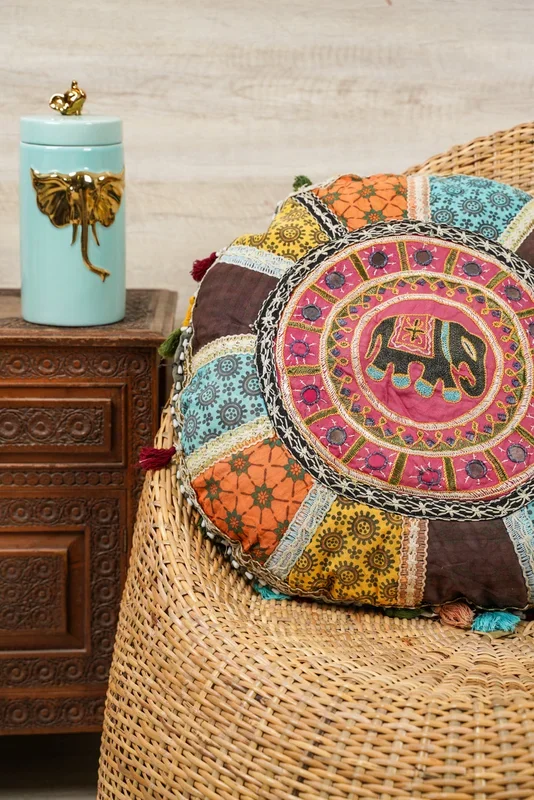 VINTAGE RAJASTHANI EMBROIDERY CUSHION COVER 21″ x 21″