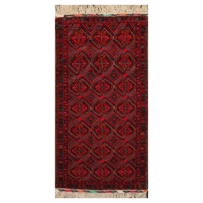 Vintage Runner Hand Knotted Wool Southwestern 200 KPSI Area Rug Red 3’3″ x 6’9″