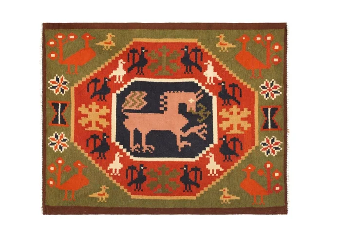 Vintage Swedish Rollakan Tapestry 2’4″ x 1’9″ (backahast)