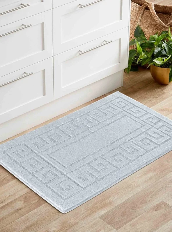 Washable 9mm Gel-Back Ivy Greek Key Silver Rug