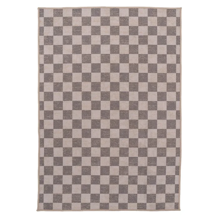 Washable Brown Checkerboard Jute Style Rug – Juno