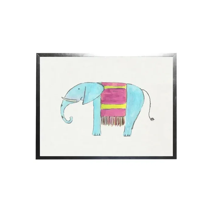 Watercolor Turquiose and Pink Elephant Framed Art