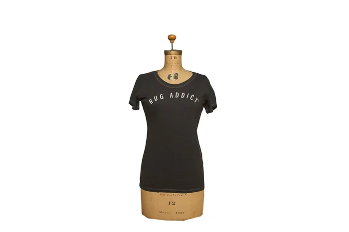 Women’s Charcoal Block Letter Fine Scoop Neck T-Shirt (Contrast Stitch)