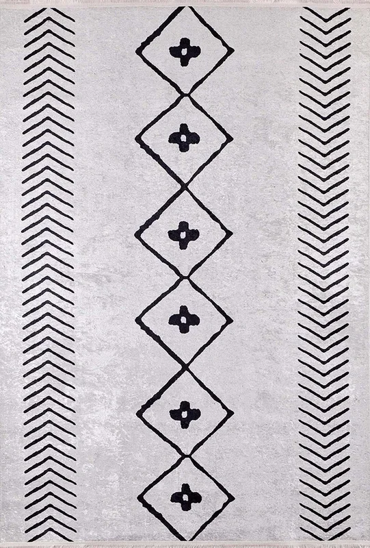 Zagra Moroccan White Black Rug